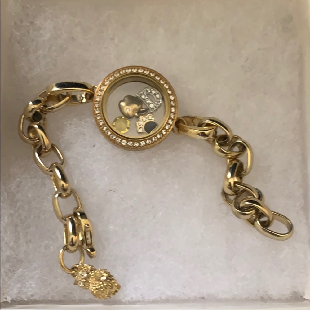 Origami Owl Gold Bracelet with Four Charms